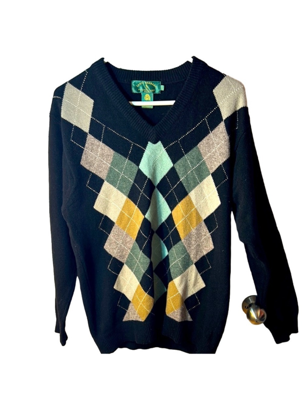 Santa Barbara polo and racquet club Men's Argyle Sweater 100% lambswool Large